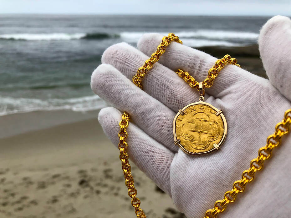 Spain 2 Escudos Toledo 1556-98 Pendant Pirate Gold Coins Jewelry Treasures