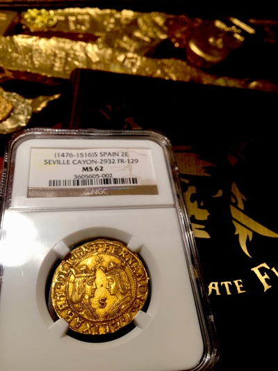 Spain 1476-1516 2 Excellentes Columbus Coin- Marco Polo ~ NGC 62 ~ Mint State! 8