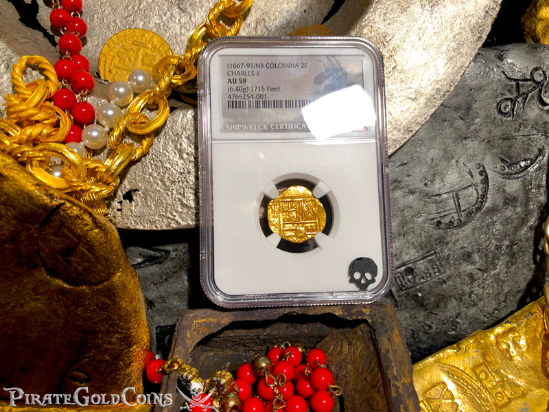 Colombia 2 Escudos 1667-93 "Charles II- 1715 Fleet Shipwreck" NGC 58 2
