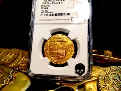 Spain  4 Escudos  1556-98  "Finest Known"  Philip II  NGC 65 3