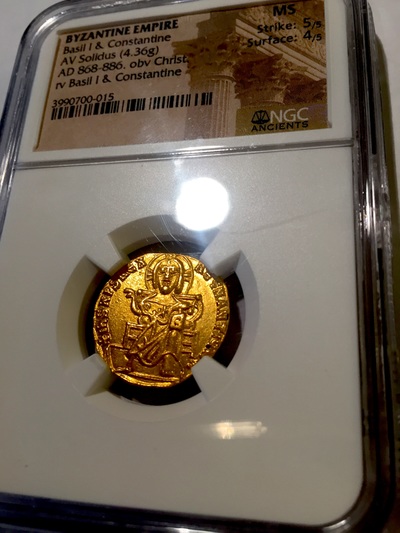 ​BYZANTINE EMPIRE "BASIL I & CONSTANTINE" 868-886 AD SOLIDUS CHRIST NGC MS 5x4! 2