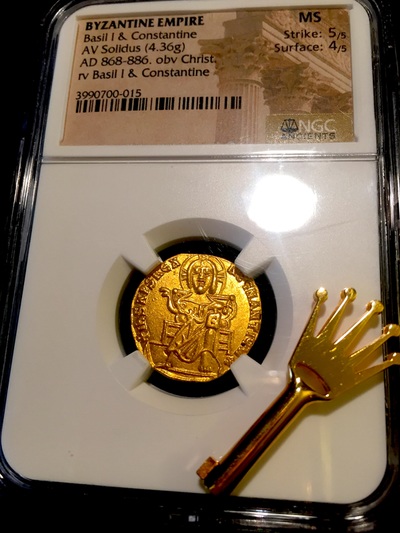 ​BYZANTINE EMPIRE "BASIL I & CONSTANTINE" 868-886 AD SOLIDUS CHRIST NGC MS 5x4! 5