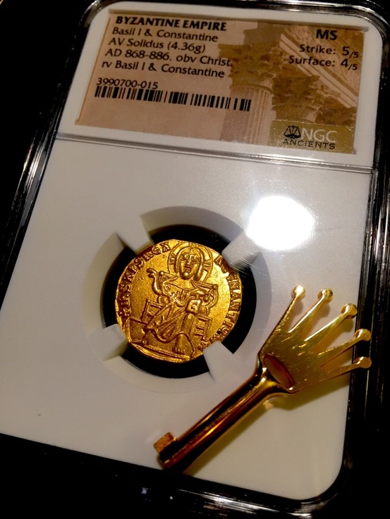 BYZANTINE EMPIRE "BASIL I & CONSTANTINE" 868-886 AD SOLIDUS CHRIST NGC MS 5x4!