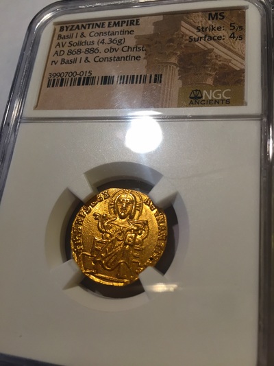 ​BYZANTINE EMPIRE "BASIL I & CONSTANTINE" 868-886 AD SOLIDUS CHRIST NGC MS 5x4! 7