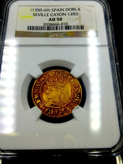 SPAIN 1350  DOBLA "KING PEDRO I (PETER)" SEVILLE MINT  NGC 50 ! 3