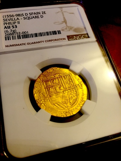 Spain 2 Escudos 1556-98 "Philip II" NGC 53 2