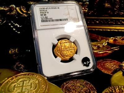 Spain  4 Escudos  "Picturesque Pirate Era Cross!"  1630-47  NGC 40 5