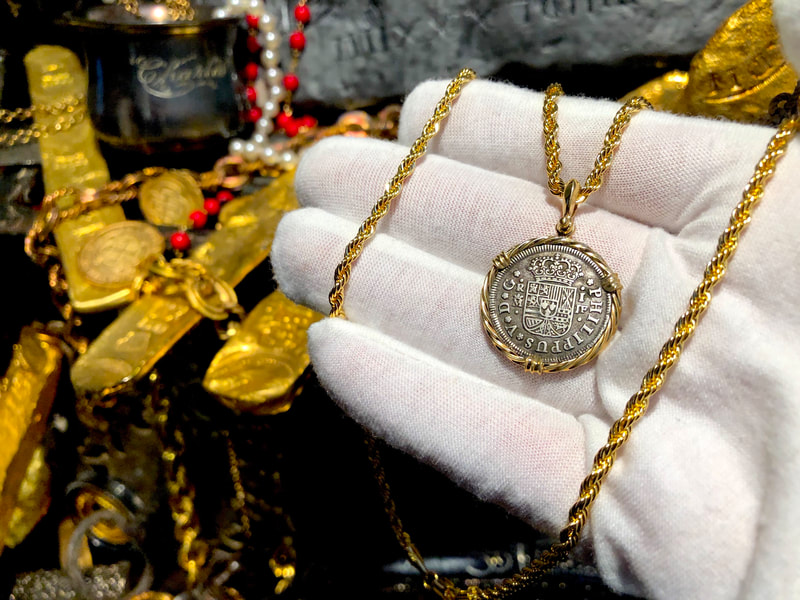Spain 2 Reales 1723 "Philip V" Pirate Gold Coins Pendant 5