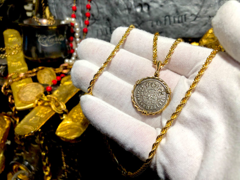 Spain 2 Reales 1723 "Philip V" Pirate Gold Coins Pendant 8