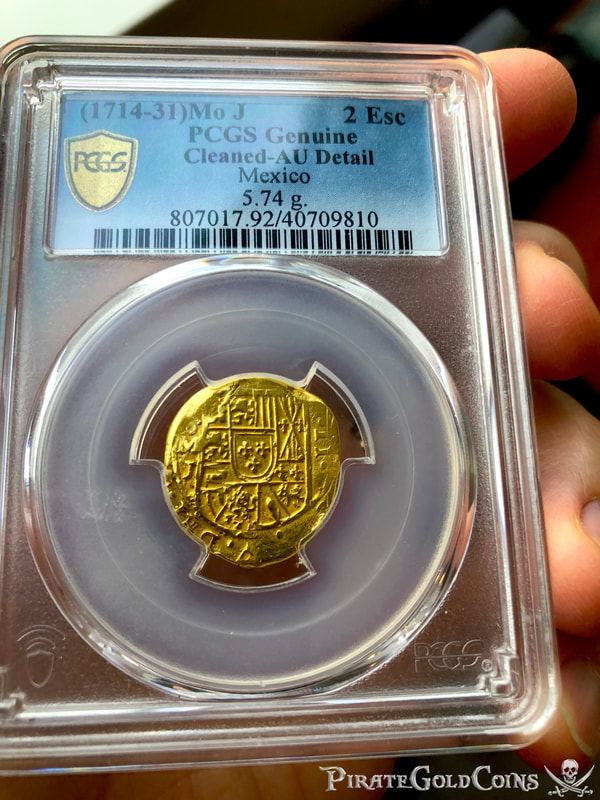 Mexico 2 Escudos 1714 "from 1715 Fleet Shipwreck" PCGS AU Dets 2