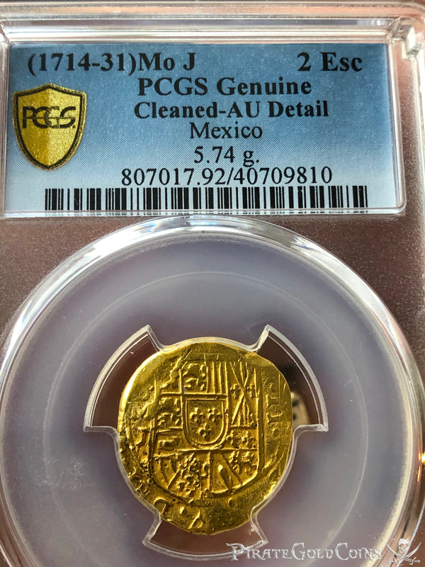 Mexico 2 Escudos 1714 "from 1715 Fleet Shipwreck" PCGS AU Dets 4