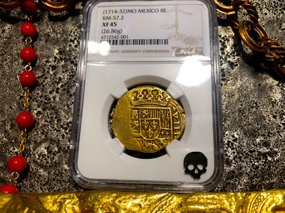 Mexico 8 Escudos 1714-32 "Likely 1715 Plate Fleet Shipwreck" NGC 45 2