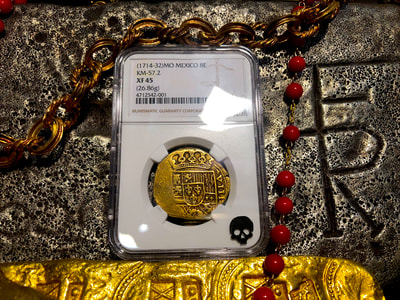 Mexico 8 Escudos 1714-32 "Likely 1715 Plate Fleet Shipwreck" NGC 45 11