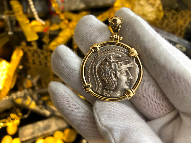 Attica Athens "New Owl" Tetradrachm 165-42BC Athena Gold Pendant 5