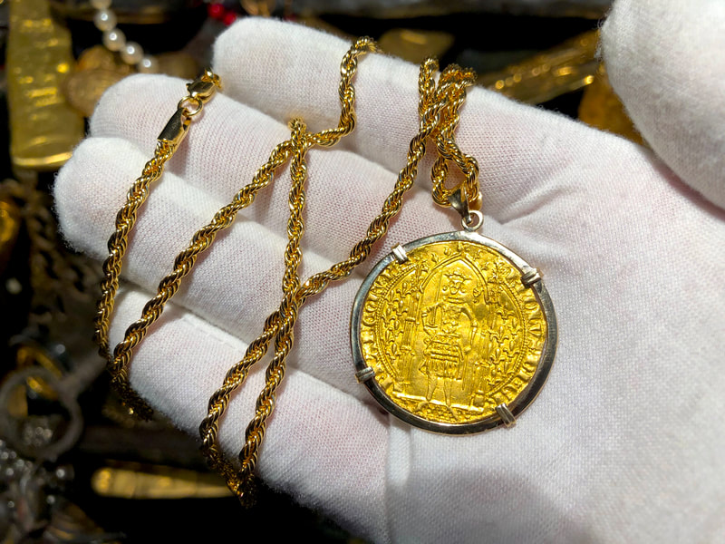 France 1364 "King Charles V" 14kt Gold Bezel Pendant 9