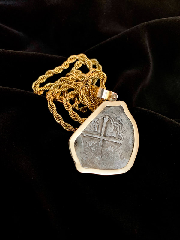 Spain 8 Reales 1634-1665 Pendant 18kt Gold Bezel Treasure Jewelry 2