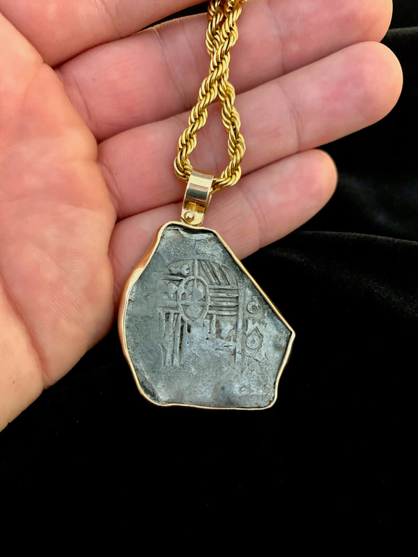 Spain 8 Reales 1634-1665 Pendant 18kt Gold Bezel Treasure Jewelry 3