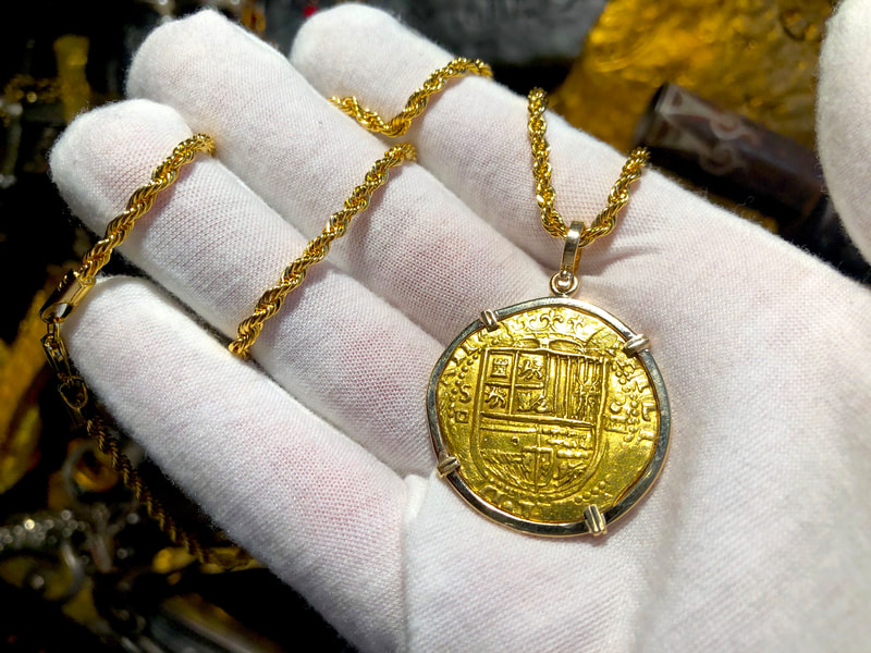 Spain 4 Escudos 1556-98 Gold 14kt Pendant 15