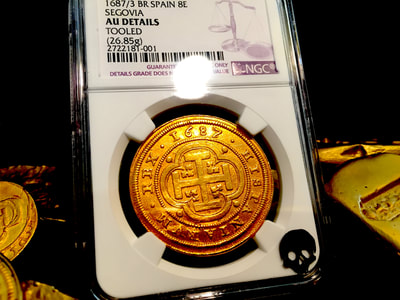 Spain  8 Escudos  1687/3  "Royal Like"  Charles II  NGC AU Dets  RARE! 5