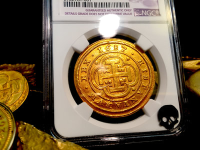 Spain  8 Escudos  1687/3  "Royal Like"  Charles II  NGC AU Dets  RARE! 3