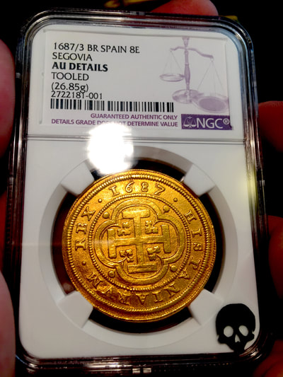 Spain  8 Escudos  1687/3  "Royal Like"  Charles II  NGC AU Dets  RARE! 9