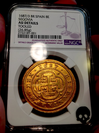 Spain  8 Escudos  1687/3  "Royal Like"  Charles II  NGC AU Dets  RARE! 15