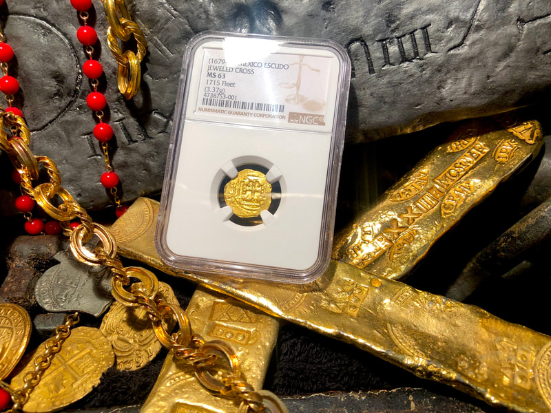 Mexico 1 Escudo 1679-98 "Jeweled Cross- 1715 Fleet Wreck" NGC 63 5