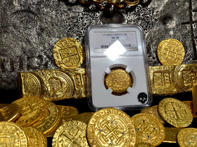 Mexico 4 Escudos 1715 NGC 58 Pirate Gold Coins 8
