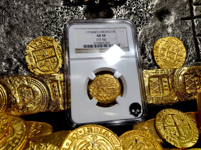 Mexico 4 Escudos 1715 NGC 58 Pirate Gold Coins 4
