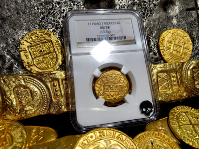 Mexico 4 Escudos 1715 NGC 58 Pirate Gold Coins 2