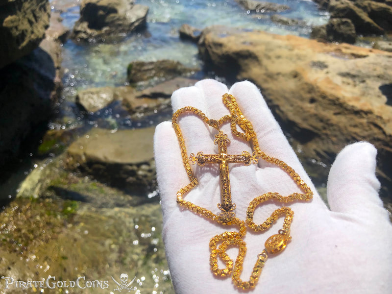 Gold Filigree Cross/ Crucifix & Olive Blossom Chain from 1715 Fleet Shipwreck 15