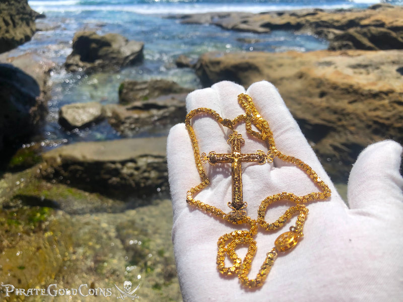 Gold Filigree Cross/ Crucifix & Olive Blossom Chain from 1715 Fleet Shipwreck 3
