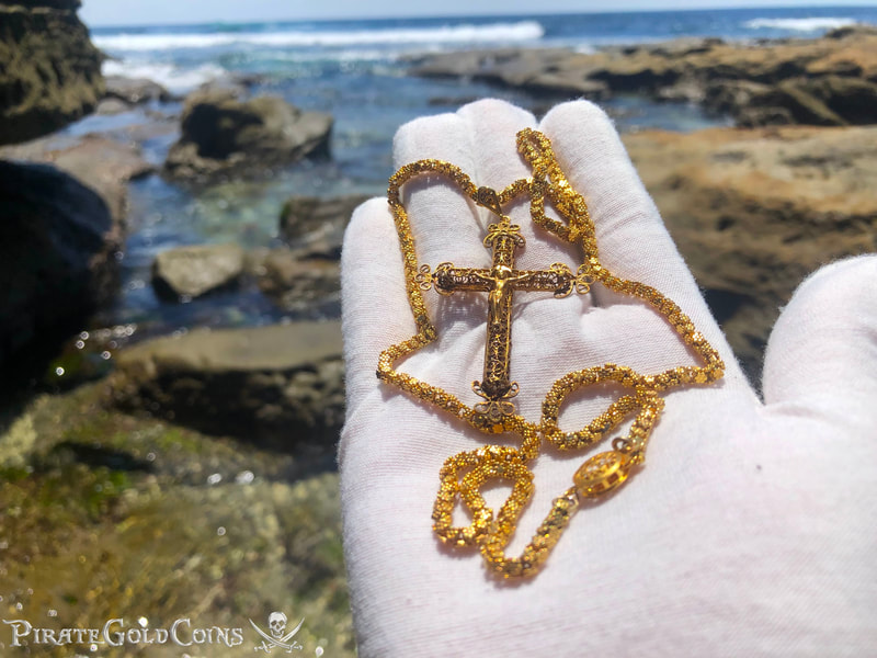 Gold Filigree Cross/ Crucifix & Olive Blossom Chain from 1715 Fleet Shipwreck 11