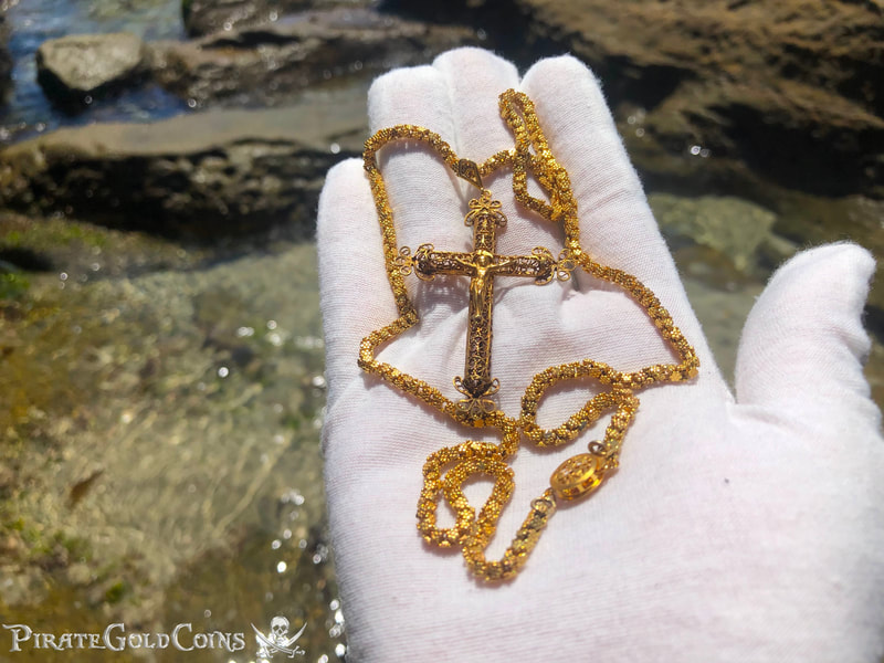Gold Filigree Cross/ Crucifix & Olive Blossom Chain from 1715 Fleet Shipwreck 31
