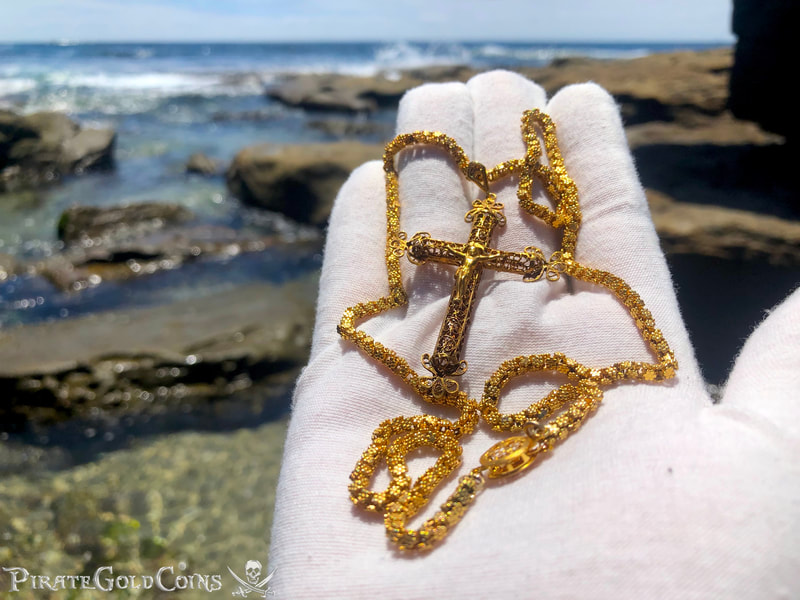 Gold Filigree Cross/ Crucifix & Olive Blossom Chain from 1715 Fleet Shipwreck 6