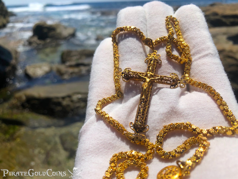 Gold Filigree Cross/ Crucifix & Olive Blossom Chain from 1715 Fleet Shipwreck 5