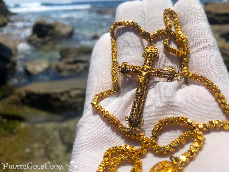 Gold Filigree Cross/ Crucifix & Olive Blossom Chain from 1715 Fleet Shipwreck 12