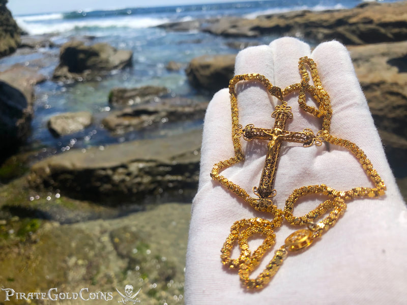 Gold Filigree Cross/ Crucifix & Olive Blossom Chain from 1715 Fleet Shipwreck 13
