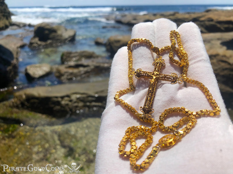 Gold Filigree Cross/ Crucifix & Olive Blossom Chain from 1715 Fleet Shipwreck 7