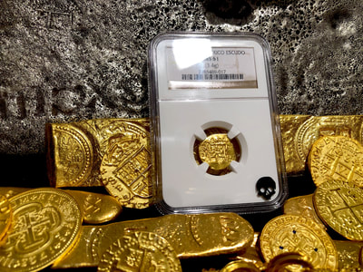 Mexico 1 Escudo 1704 "Dated! 1715 Plate Fleet Shipwreck" NGC 61 6