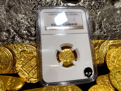 Mexico 1 Escudo 1704 "Dated! 1715 Plate Fleet Shipwreck" NGC 61 3