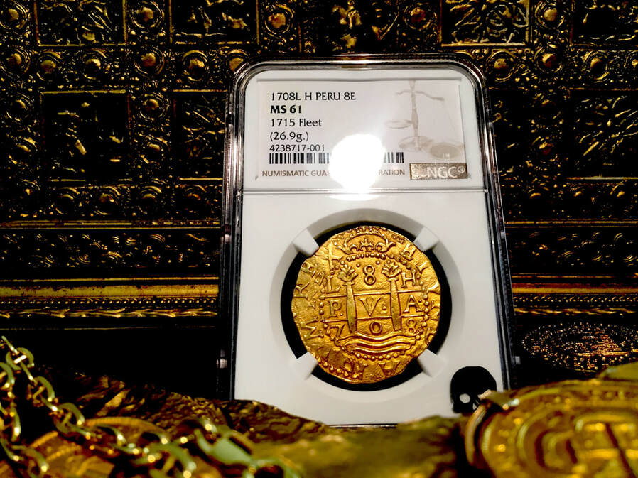 Peru  8 Escudos  1708  "1715 Plate Fleet"  NGC 61