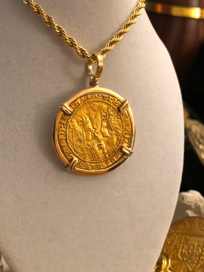Spain 2 Excellentes 1476 "Ferdinand and Isabel" Pirate Gold Coins Pendant 6