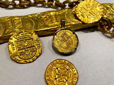 Spain 2 Escudos 1556-98 "Crystal Bezel" Pirate Gold Coins Jewelry Treasures 2