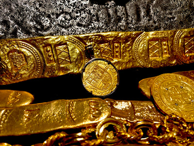 Spain 2 Escudos 1556-98 "Crystal Bezel" Pirate Gold Coins Jewelry Treasures 7