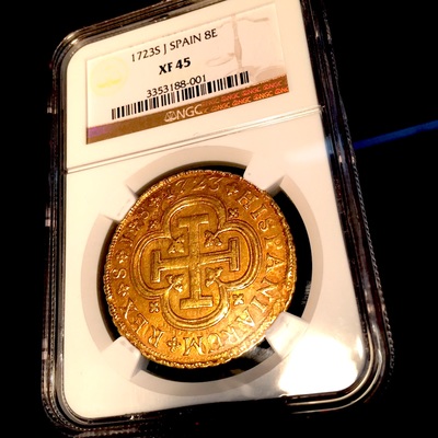 Spain 8 Escudos 1723 NGC 45 Finest and Only Known 3