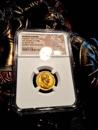 Roman Empire  "Hadrian"  117-138AD  Aureus Rv Roma  NGC Ch XF 5x4 2