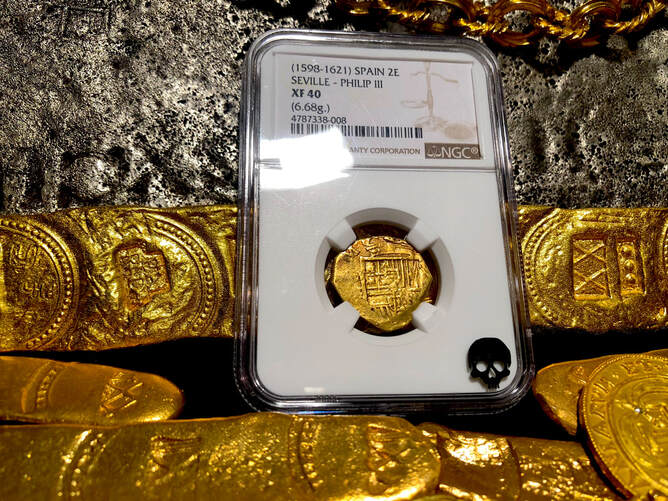 Spain 2 Escudos 1598-1621  NGC 40 Pirate Gold Coins Treasure