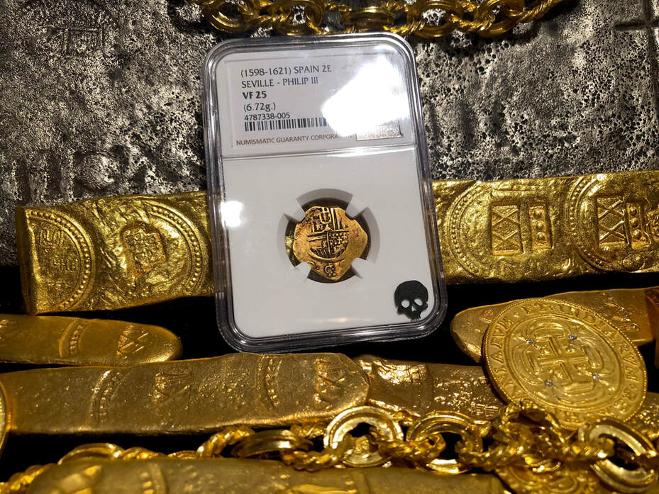 Spain 2 Escudos 1598-1621 NGC 25 Pirate Gold Coins Treasure