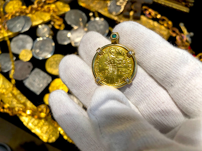 Netherland 1802 Ducat Knight Diamond & Emerald Gold Bezel 4